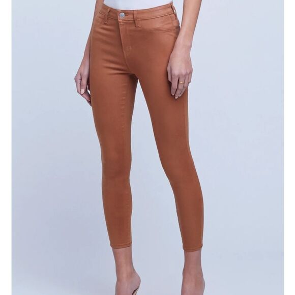 L'Agence Margot Skinny High-Rise Stretchy Cropped Jeans in Coated Java Size 32 - Picture 3 of 10